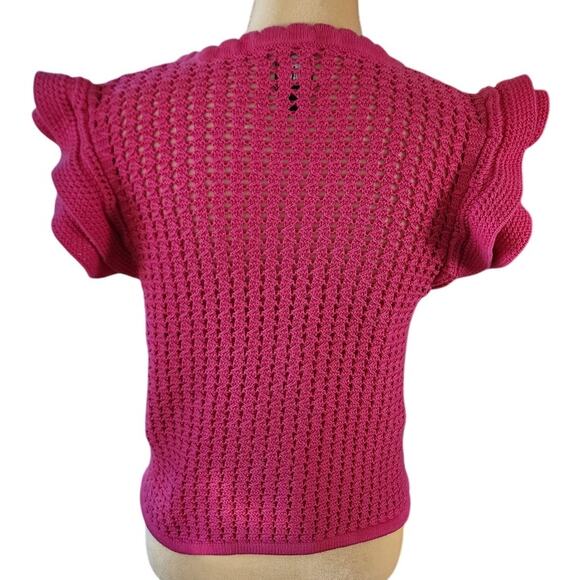 Gap Short Ruffle Flutter Sleeve Crochet Pinkish Purple Knit Sexy Sweater Medium - Picture 5 of 6